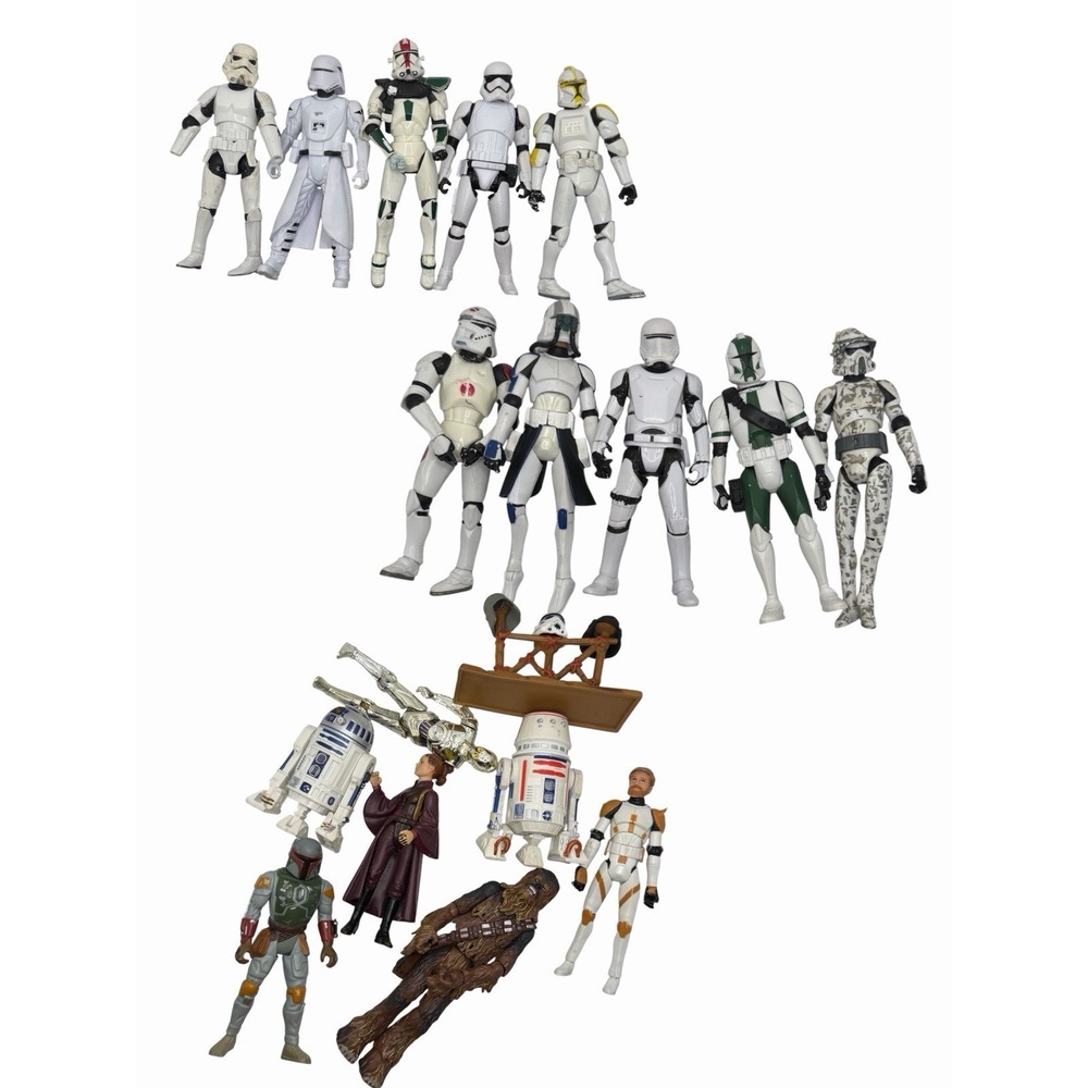 Star Wars 3" Figure Lot R2D2 Boba Fett Storm Trooper Obi Won‎ Lot Of 17